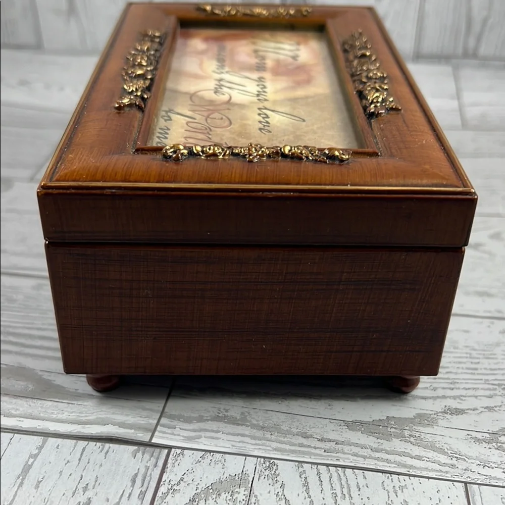 Vintage Wooden Musical Jewelry Box w/Gold Accents - Plays Wind Beneath My Wings